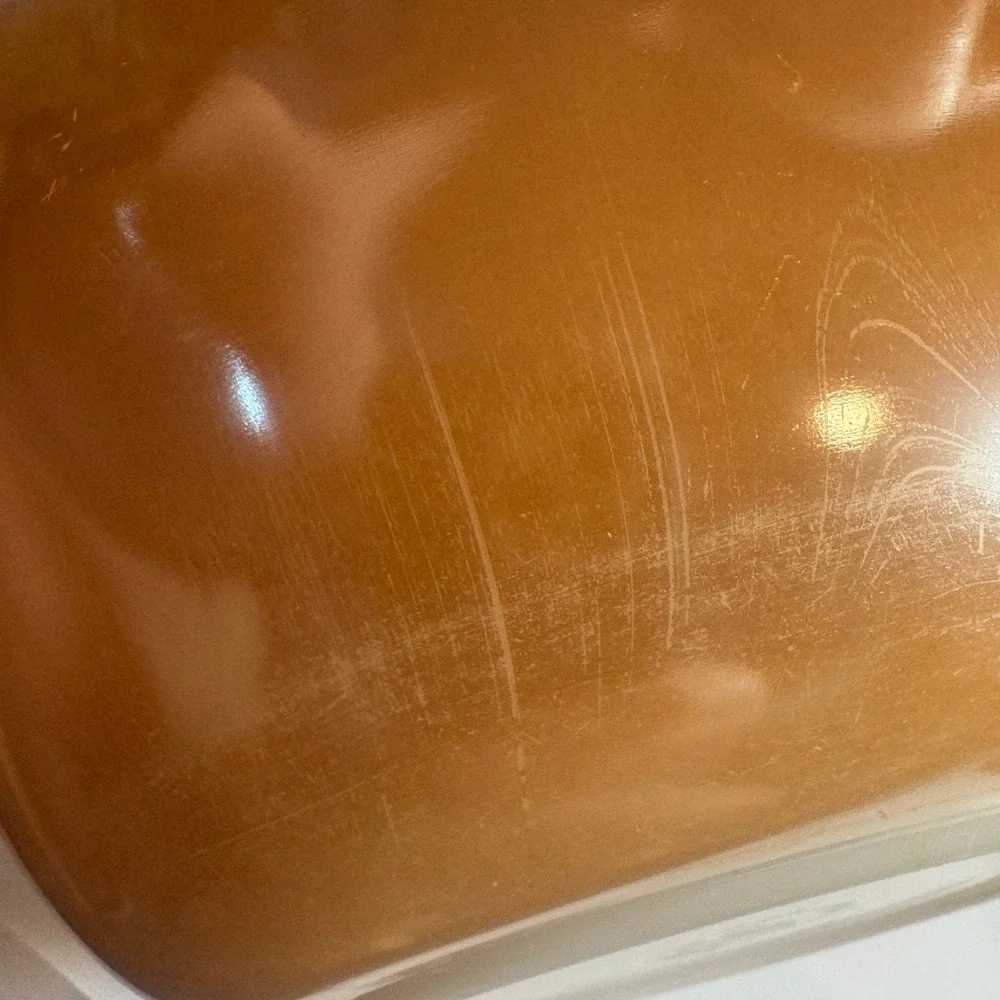 Fire King Oven Ware Amber Iridescent‎ Laurel Leaf Pattern Mixing Bowl Made USA